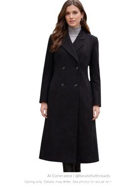 Quiet Luxury Wool Coat Black Minimalist Double Breasted Midi 14